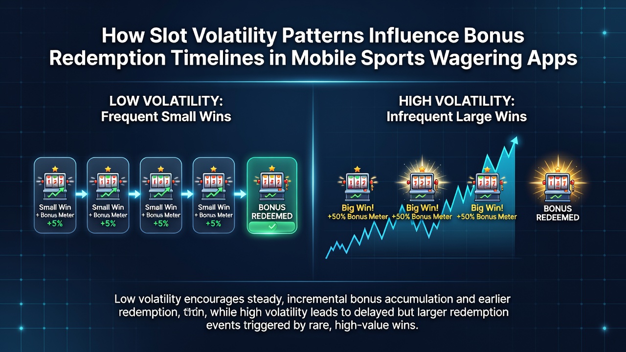Analytics dashboard displaying slot volatility impact on bonus redemption timelines in a sports wagering app